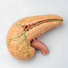 Anatomically correct human pancreas displayed with surrounding anatomical structures