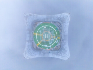 Obraz premium Aerial view of Shanghai skyline in the fog at sunrise