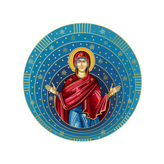 Fototapeta premium Assumption of Mary. Starry sky round illustration in Byzantine style