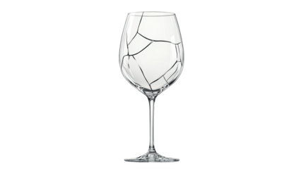 Broken wine glass with transparent background isolating cracks and stem