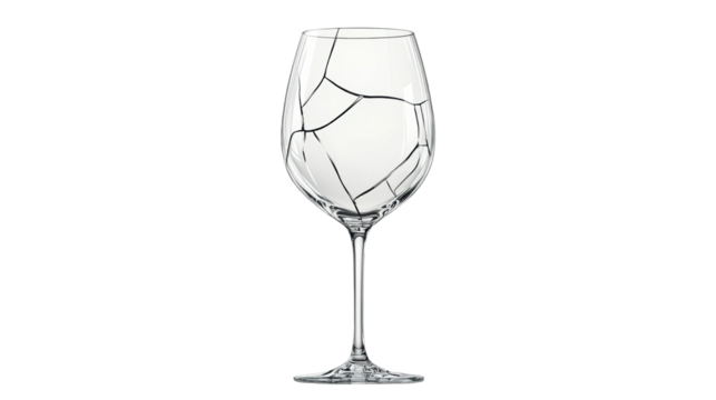 Broken wine glass on transparent background symbolizing fragility and loss