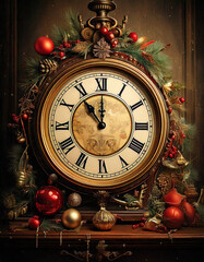 old clock with christmas decorations