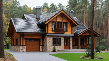 Modern Wooden House Surrounded by Forest
