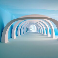 Fototapeta premium Long blue and white tunnel with a white arch