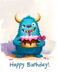 Naklejka premium Happy birthday monster card