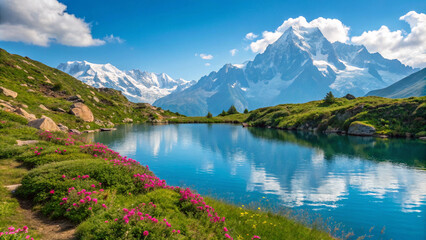 Colorful summer panoramic view to the majestic Matterhorn mountain
