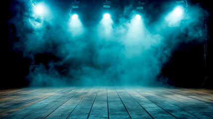 Dramatic stage setup with fog and spotlight effects