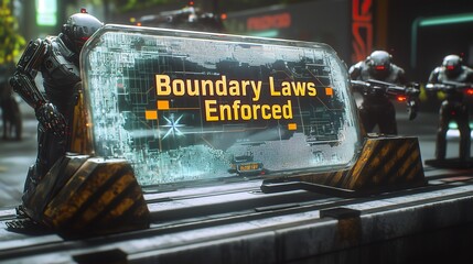 Boundary laws enforcement sign in a futuristic ...