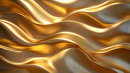 Fototapeta premium Golden Waves, Abstract Background of Luxurious, Smooth, and Shiny Gold Fabric Draped Elegantly