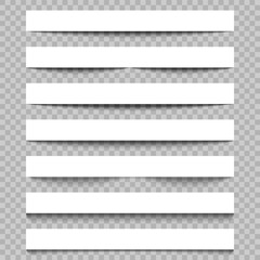 White banners set with shadows isolated on transparent background. Realistic transparent shadow effect. Vector illustration.