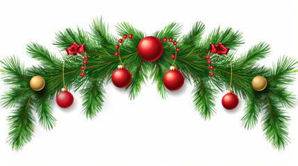 christmas decorations with tree branches on white background