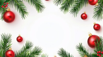 christmas decorations with tree branches on white background