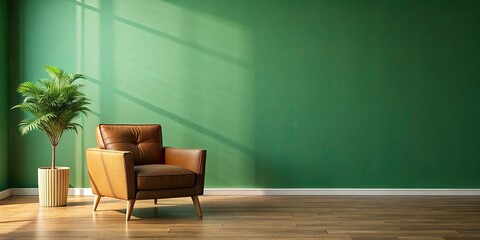 Minimalist Living Room Design: Brown Armchair Green Wall Photography - Rule of Thirds Composition