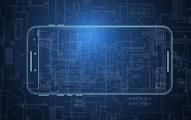 Obraz premium A sophisticated blueprint of a smartphone on a circuit board, with intricate details and sharp lines, representing cuttingedge design and technical precision
