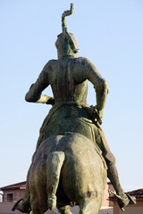 Fototapeta premium Trujillo (Cáceres) Spain. Rear of the equestrian monument of Francisco de Pizarro in the main square of the town of Trujillo