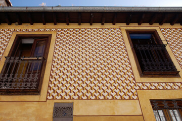 Cuacos de Yuste (Cáceres) Spain. Facade of a house in the village of Cuacos de Yuste