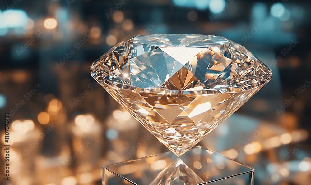 Poster a sparkling diamond displayed elegantly on a pedestal.