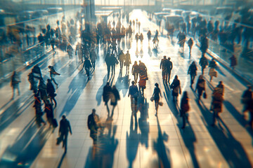 Obraz premium blurred a lot of people going to work near glass office buildings
