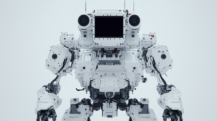 Naklejka premium Advanced white robot with mechanical features and central display