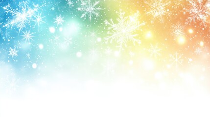 Vivid colors blend beautifully as delicate snowflakes drift down, creating a whimsical winter atmosphere perfect for holiday festivities and joyful gatherings
