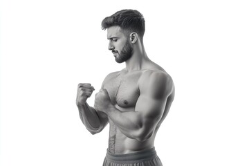 Fototapeta premium Bodybuilder showcasing strength and physique in a side profile during a fitness photoshoot
