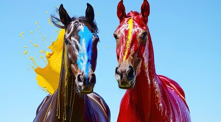 Obraz premium Colorful galloping horse abstract paint splash 