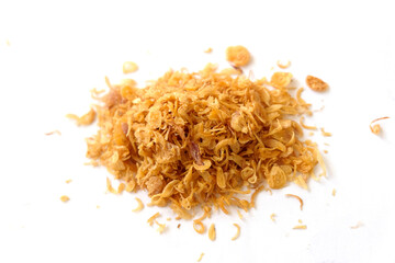 fried shallots on white background