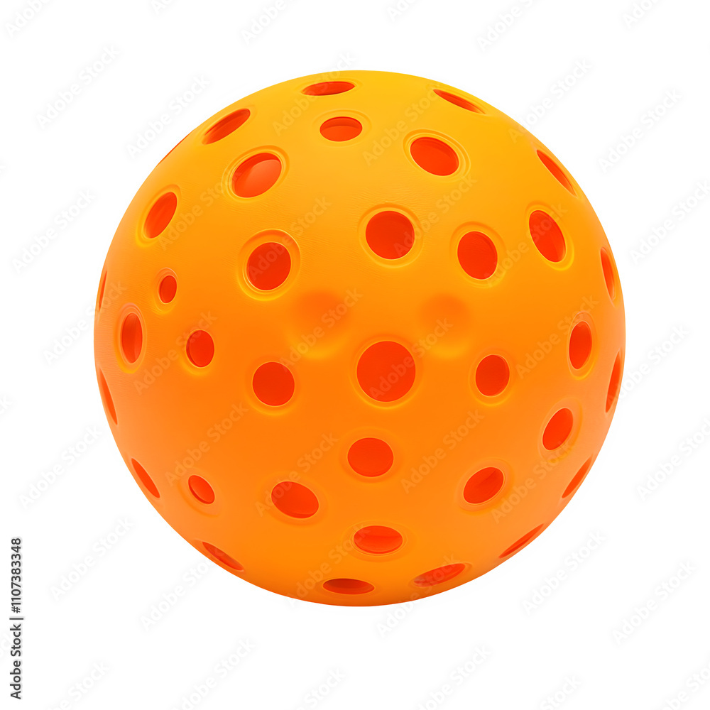 Poster vibrant 3d rendering of an orange wiffle ball rotating on a transparent background, evoking childhoo