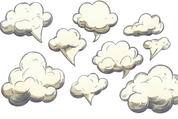 A set of comic speech bubbles in a cartoon-style illustration.