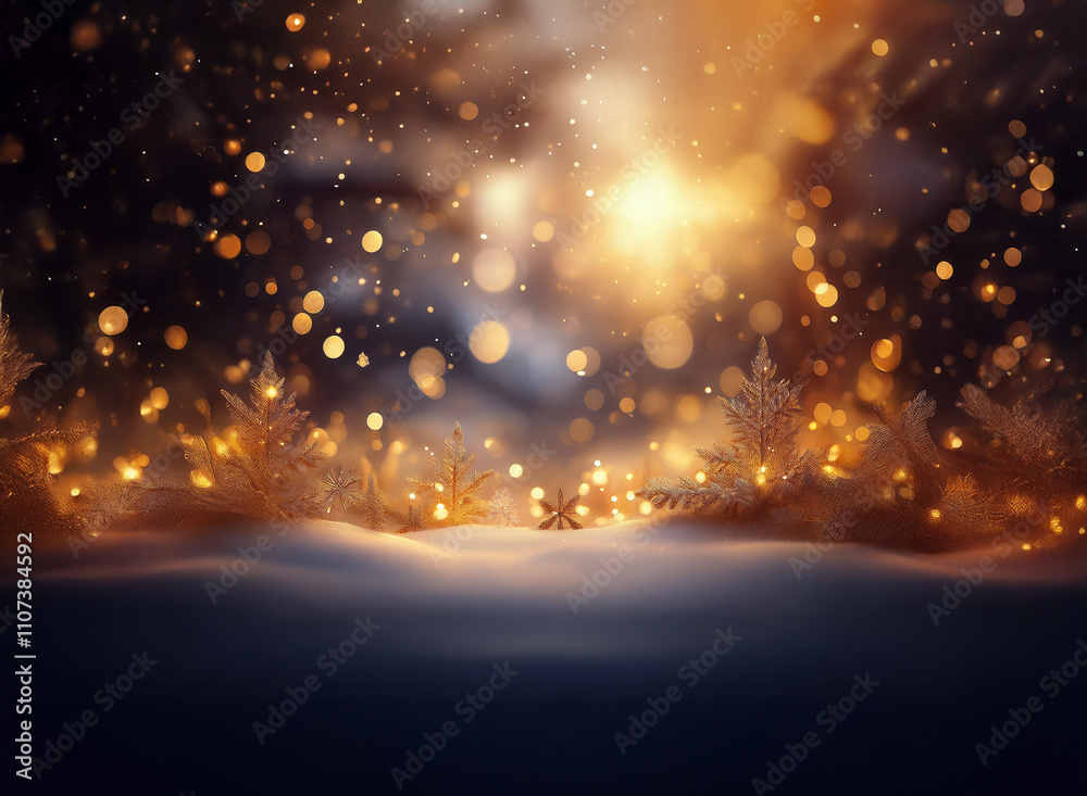 Poster sparkling winter scene with glowing lights and snowflakes in the snow. warm, inviting ambiance perfe