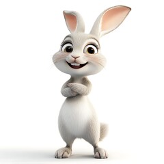 Fototapeta premium Charming 3D Rabbit, Cute Cartoon Rabbit on White Background