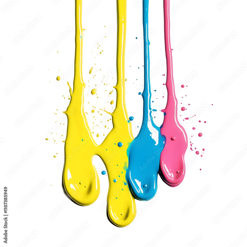 Poster Vibrant streams of ink cascading over a clear backdrop, forming lively splashes and drips