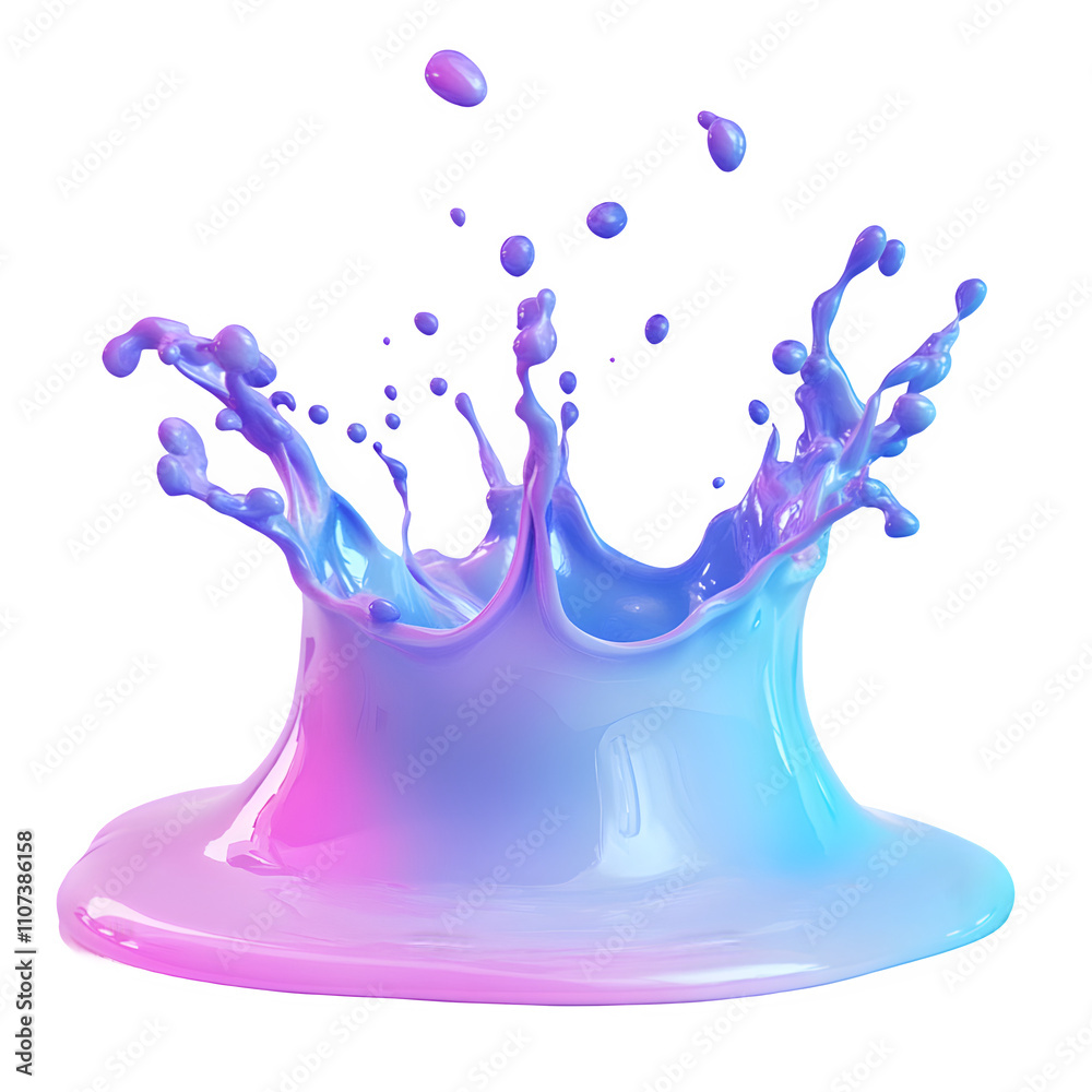 Poster vibrant liquid splashing in a crown shape, isolated on a transparent background, ideal for artistic 