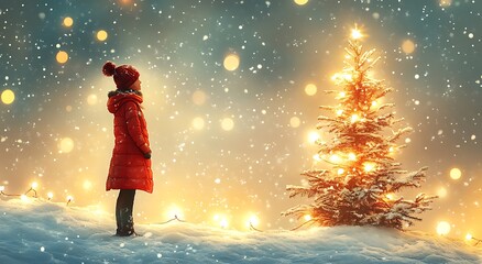 Obraz premium Person in Snow Gazing at A Tree