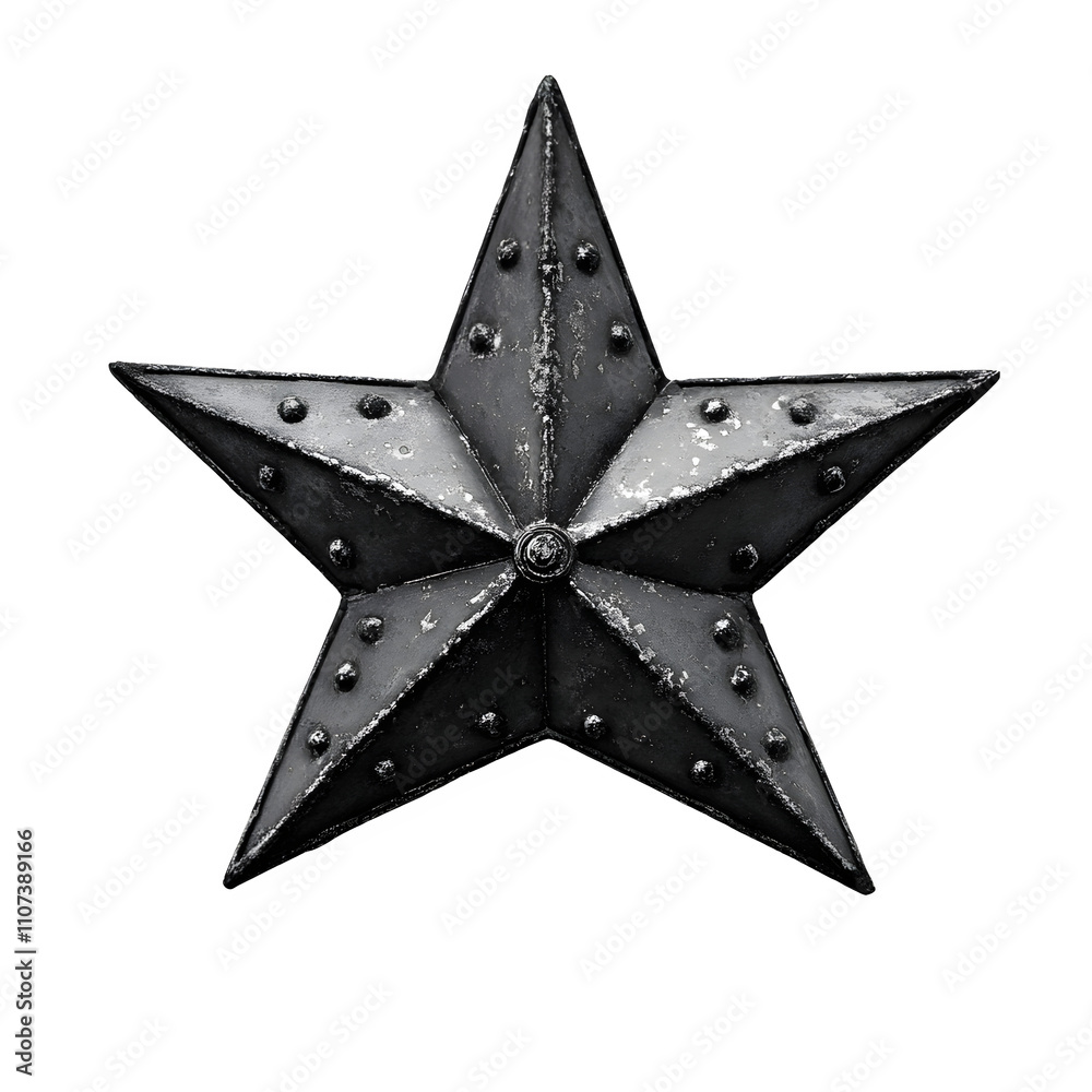 Aufkleber metal barn star with rivets and rust on transparent background, ideal for rustic or americana themes