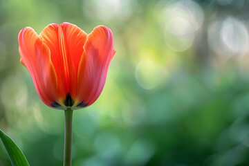 Radiant Bloom: Captivating Close-Up of a Vibrant Tulip in Full Bloom Against a Lush Green Background