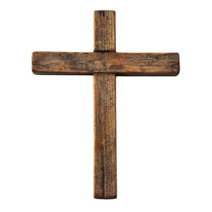 Simple wooden christian cross isolated on transparent background, representing faith and spirituality