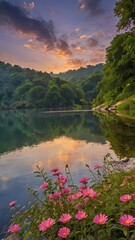 sunset over the lake