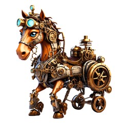 Portriat of a fantasy futuristic robot steampunk animal with mechanical gears illustration on isolated white background.
