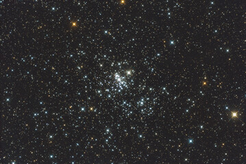 You are observing the open star cluster NGC 869 in the Perseus constellation, part of the famous Perseus double cluster., taken with amateur telescope.