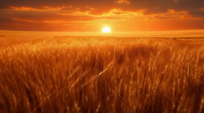 golden wheat under a sunset sky, as vibrant hues fade into serene purples, creating tranquil visuals
