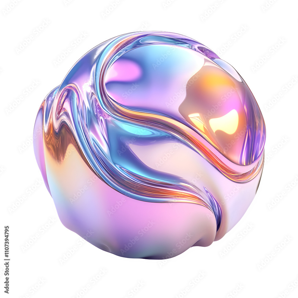 Poster shimmering orb with a pearly finish twists and turns against a see-through backdrop, producing a mod
