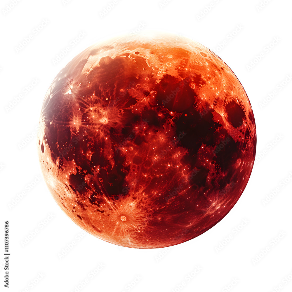 Poster Captivating red moon on a transparent background, perfect for space projects. Ideal for adding celestial beauty to designs