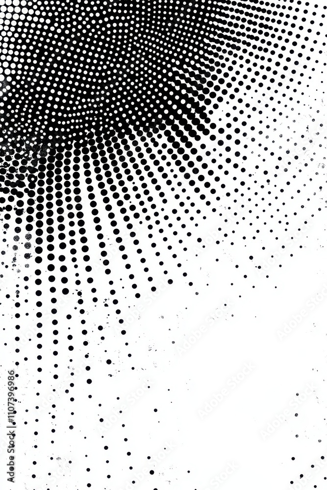 Poster abstract black and white dot pattern radiating from the center, creating a dynamic visual effect.