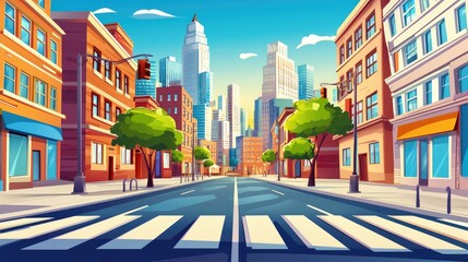Obraz premium A Crosswalk In A City With Tall Buildings