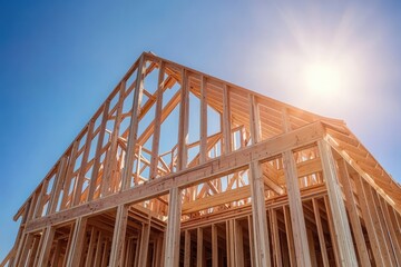 A new house is being built under a blue sky, forming a lovely scene
