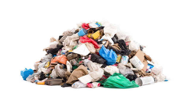 Large pile of assorted garbage isolated on a white background