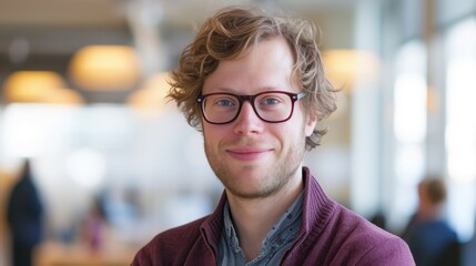 Obraz premium Swedish data scientist in his 30s with a confident smile at the office