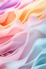 Fototapeta premium A mesmerizing wave of pastel-colored fabric flows elegantly, showcasing soft hues of pink, orange, and blue.