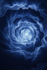 Obraz premium A mesmerizing swirl of deep blue clouds forms a spiral vortex, evoking feelings of mystery and depth.